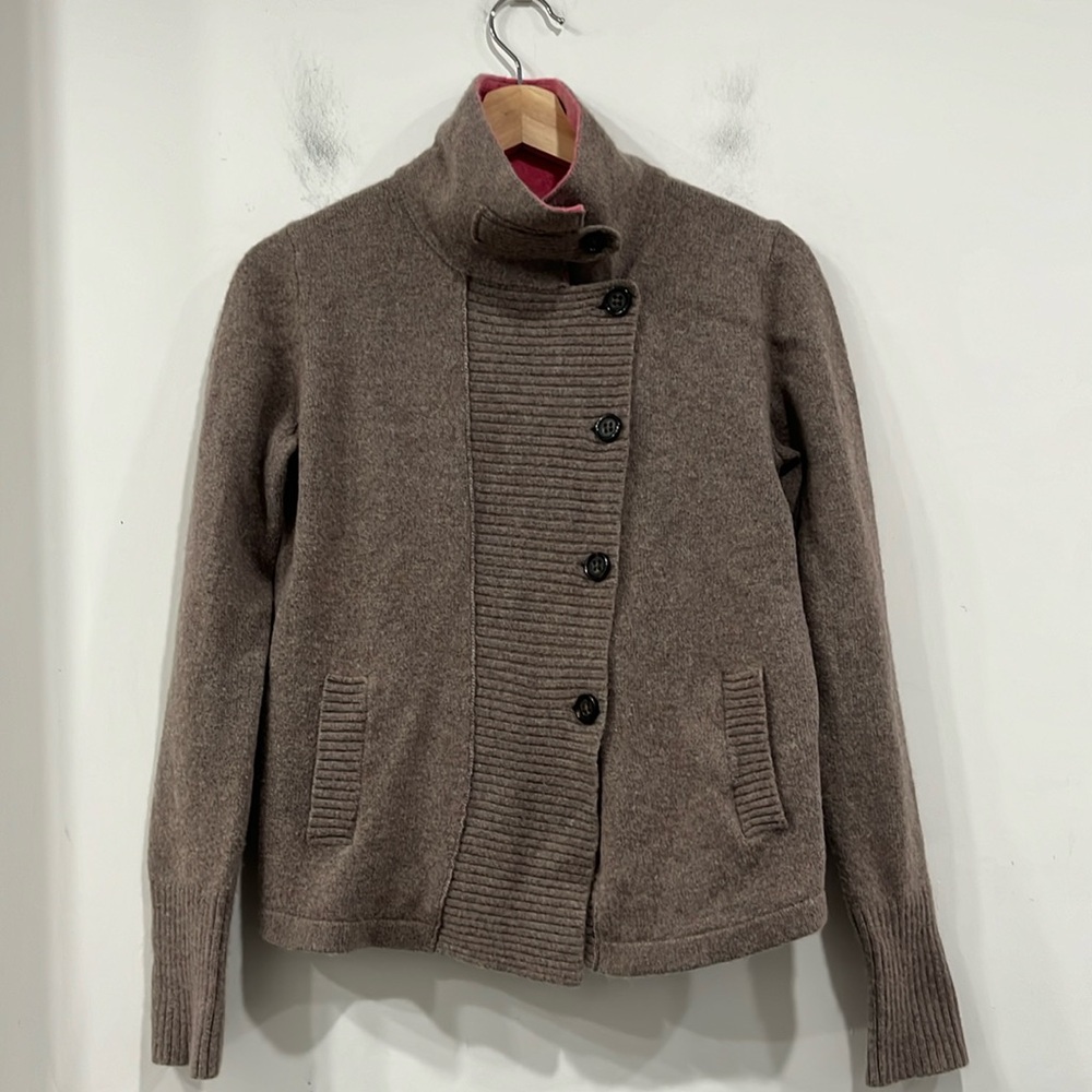 Banana Republic Lambswool Peacoat Buttoned Cardigan Sweater in Brown Pink M - Picture 1 of 12